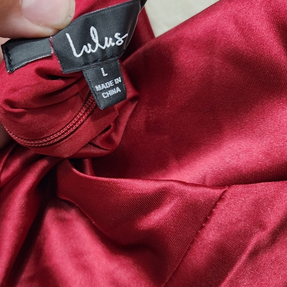 Lulus Luxe Reputation Wine Red Satin Sleeveless Cowl Neck Mini Dress L Party - Picture 9 of 9